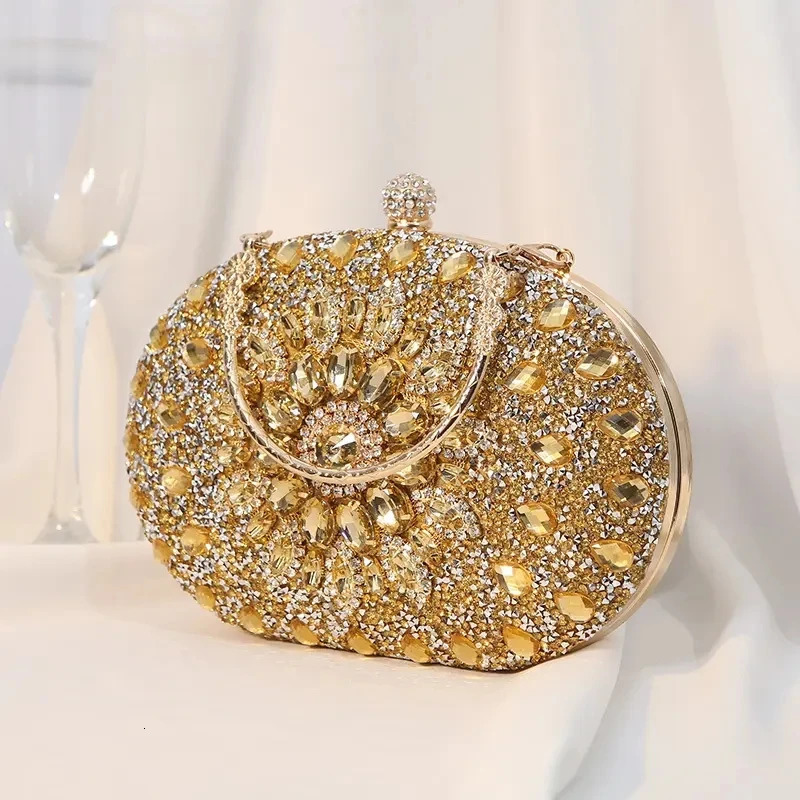 Golden Round Bag Rhinestone Womens Clutch Bag 2024 Crystal Party Wallet Diamond er Ten Font Handbag 241023