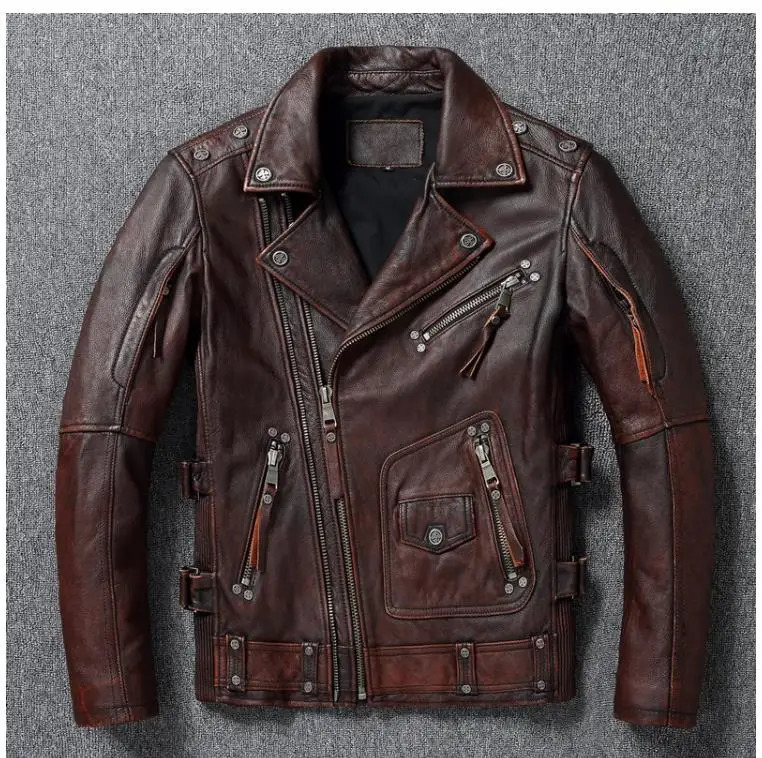 Wholesale. High quality genuine leather jacket. Cool Motor Rider studded cowhide jacket. Vintage style leather 241023