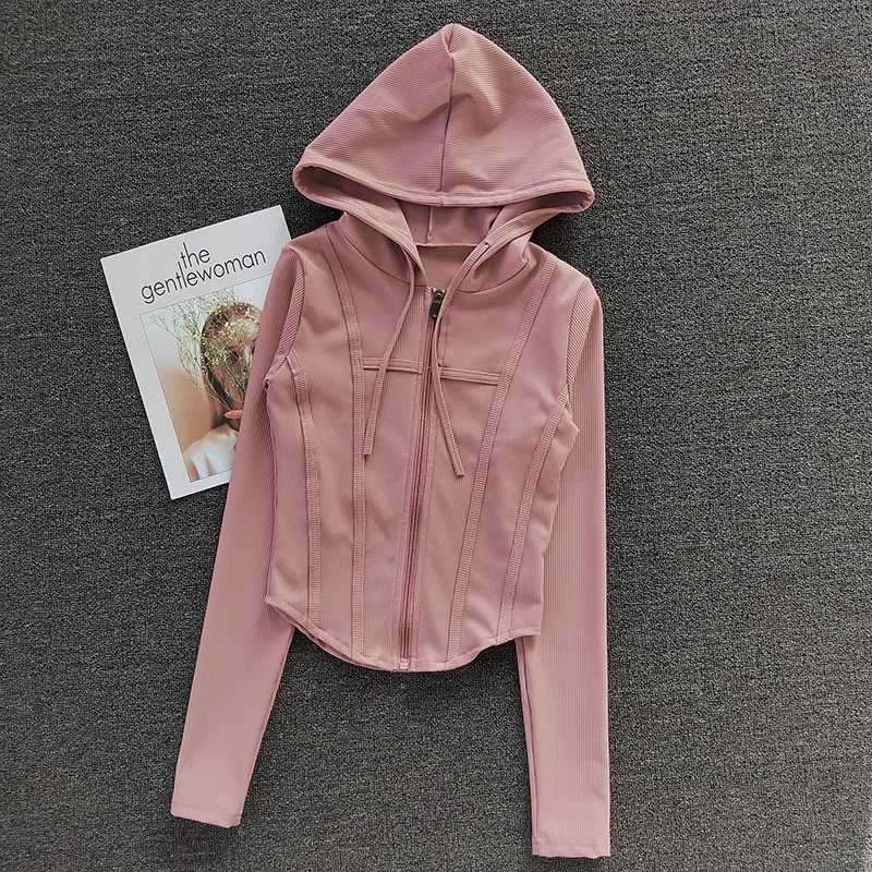 Womens fitness jacket hooded cardigan tight fitting quick drying sports jacket running training shirt yoga suit long sleeved sports jacketXJ250410