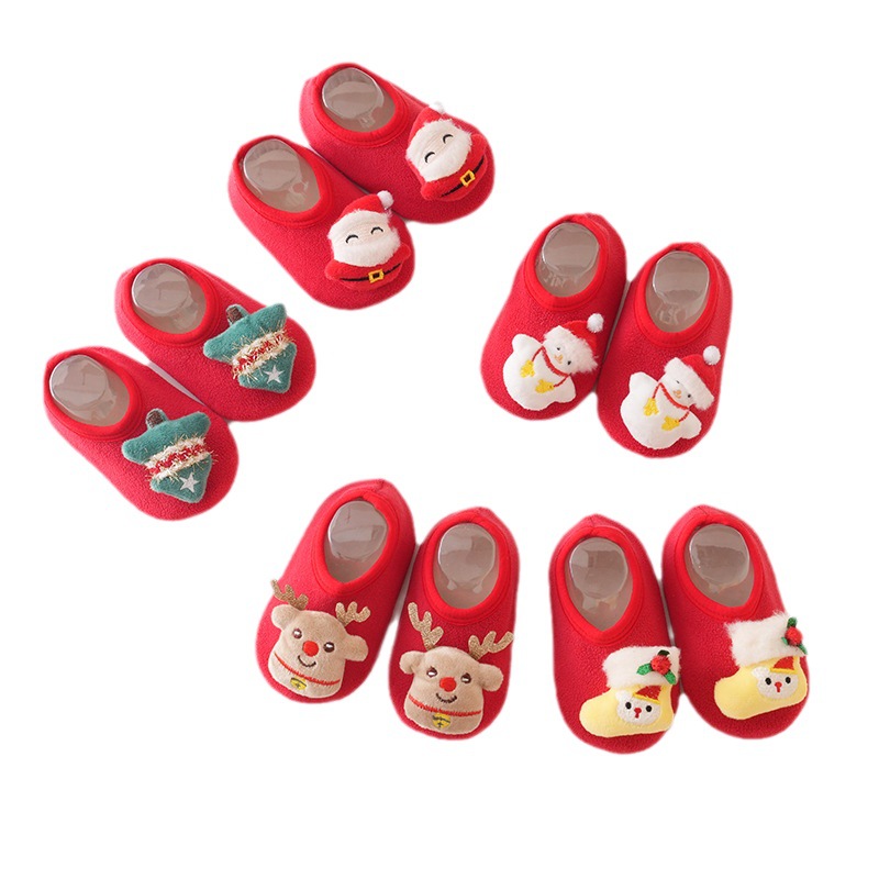 2024 Christmas Elk Baby Floor Socks Santa Claus Baby Socks Red Elk Step Socks