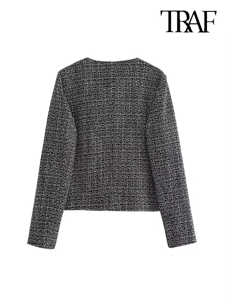 TRAF Womens Fashion Pocket Denim Jack Coat Retro Long Sleeve Front Buckle Womens Coat Fashion Top 241023