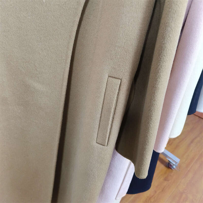 Rose Double-Sided Cashmere Women New Autumn Winter Lace-Up Metal Buckle Thick Wool Mid-Length Trench Coat
