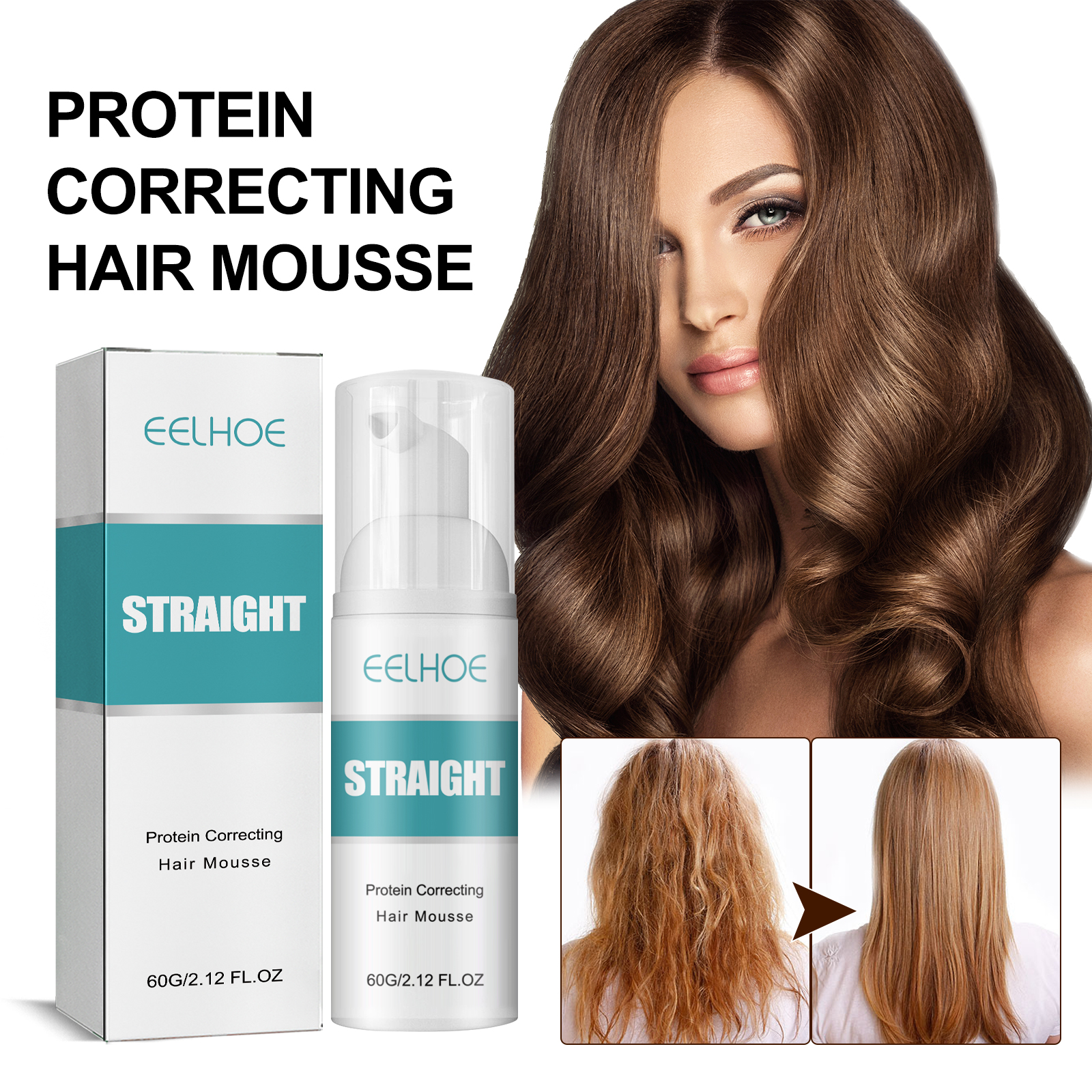 US stock EELHOE Hair Straightening Mousse Smooth Hair Care to Smooth frizz Split Repair damaged hair Care Cream