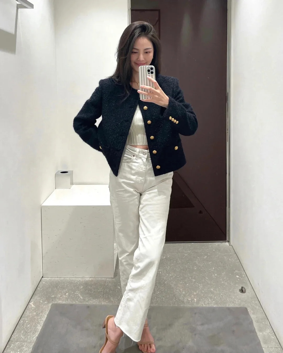 Wool wool tweed French style warm jacket loose fit suitable for small short tops in autumn and winter 241023