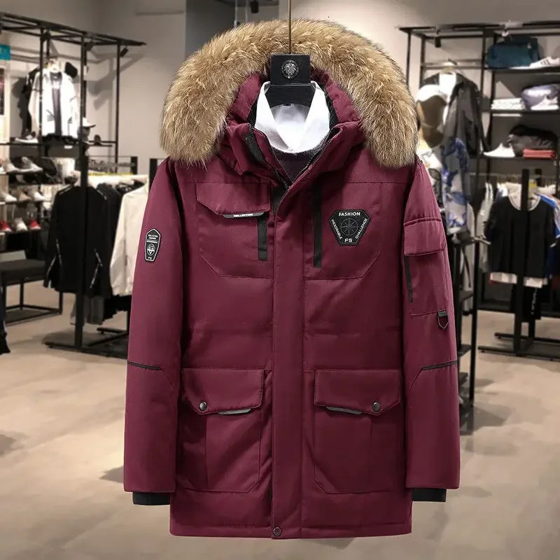 Mens hooded duck down jacket fur collar down jacket winter casual jacket high-quality mens outdoor windproof winter warm park 4X 241022