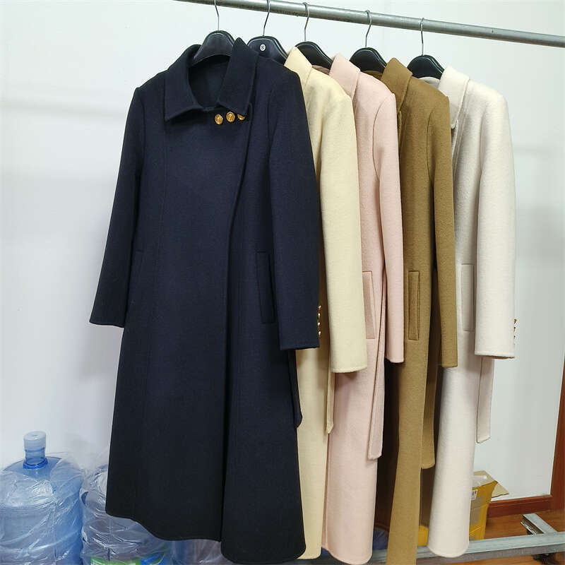 Rose Double-Sided Cashmere Women New Autumn Winter Lace-Up Metal Buckle Thick Wool Mid-Length Trench Coat