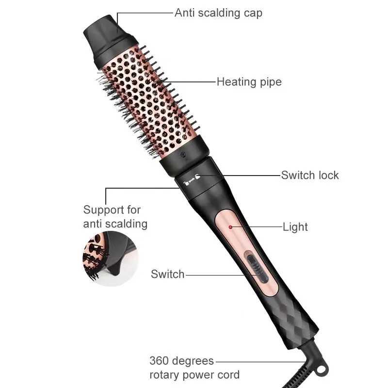New Arrival 1.5-inch curled iron brush dual PTC heating brush electric stone round brush 2-in-1 heating brush dual volt Z241022