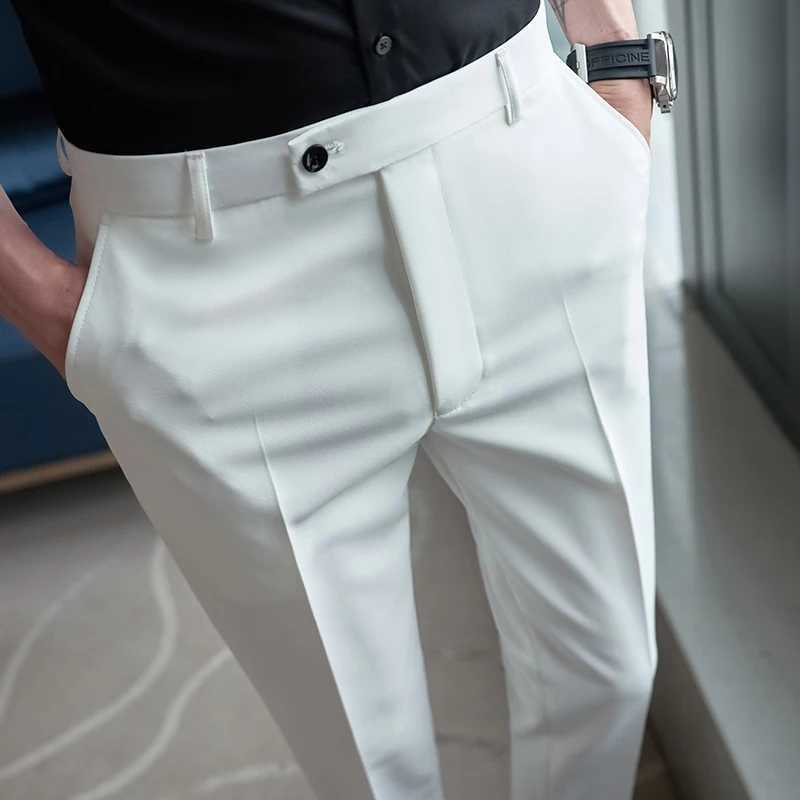 Summer Simple White Suit Pants for Men Slim Fit Business Casual Dress Pants Ankle Length Social Streetwear Trousers 2023X241023
