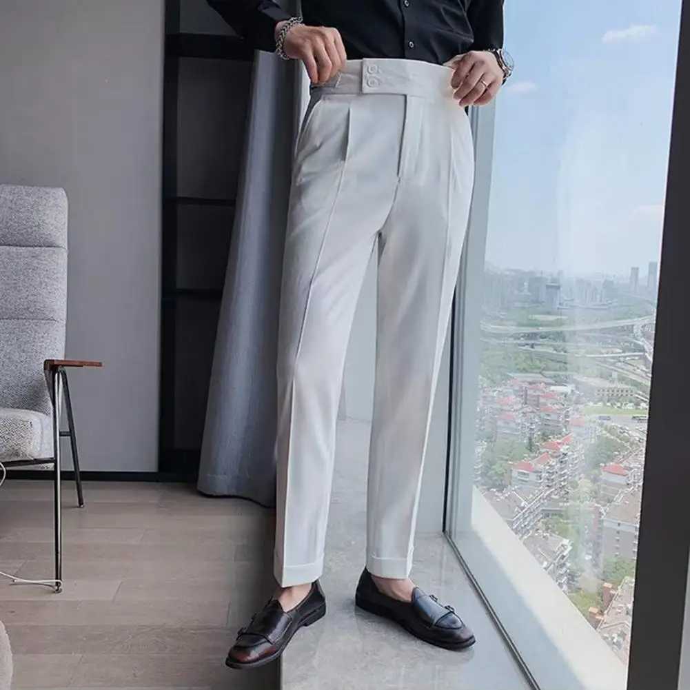 Men Pants Classic Mens Office Trousers Slim Fit High Waist Vintage Pockets Formal Business Style Pants for A Sophisticated LookX241023