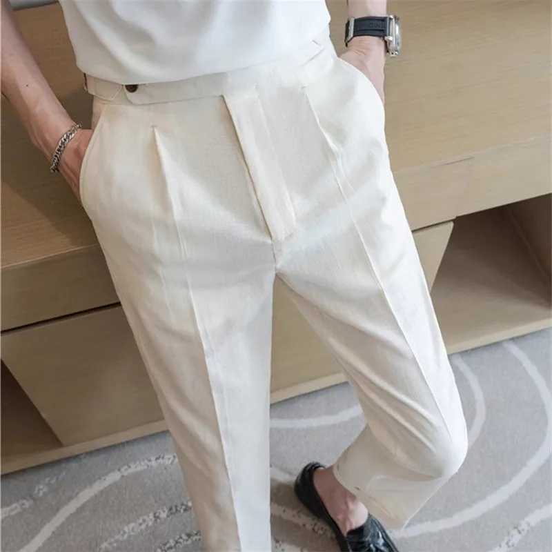 High Quality Summer Suit Pants Men Thin Cotton Linen Breathable Smart Casual Trousers Mens Solid Straight Dress Pants 90% LinenX241023