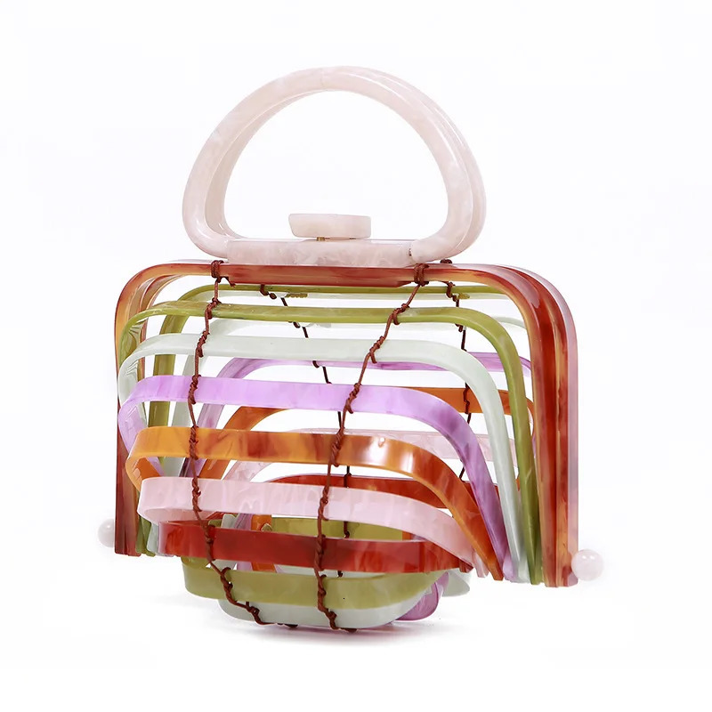 Vacation Beach Bag Acrylic Basket Hollow Out Handbag Folding Shell Bag 241023