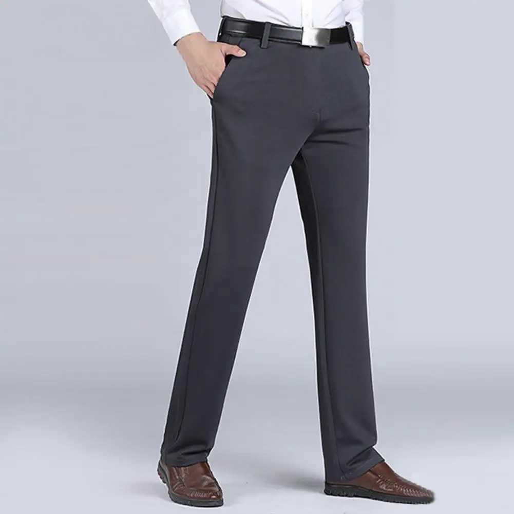 Men Business Pants Comfy Suit Pants Spring Autumn Solid Color Stretchy Blazer Pants Mid Waist Straight Loose Trousers Work PantsX241023