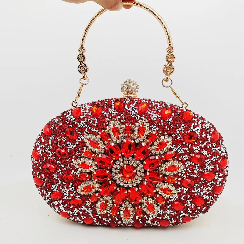 Golden Round Bag Rhinestone Womens Clutch Bag 2024 Crystal Party Wallet Diamond er Ten Font Handbag 241023