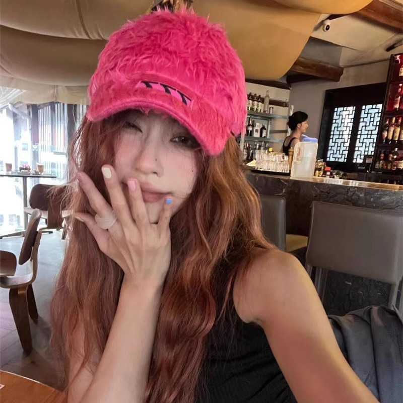 Colorful Embroidered Hairy Hat for Women Autumn and Winter Duck Tongue Hat for Street Small and Trendy Brand Baseball Hat for Men X241023