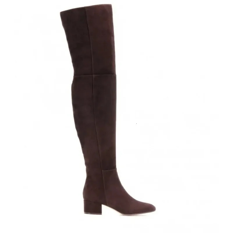 Autumn/Winter Knee Fashion Sleeve Boots European and American Round Head Middle Heel Artificial Plush Boots 250225