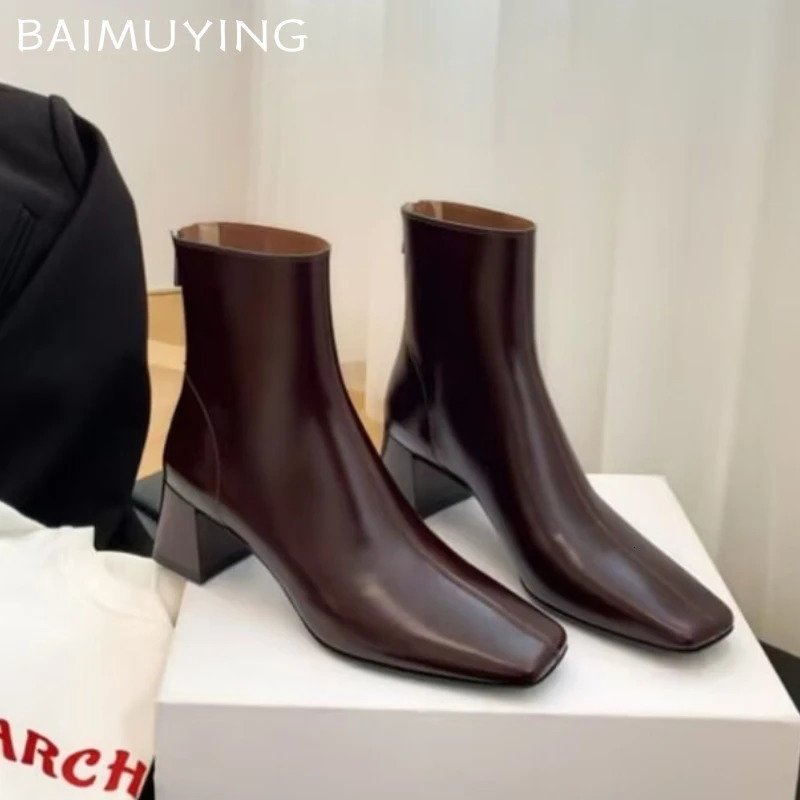 High Heels Ankle Square Toe Short and Fat Leather Shoes Women 2025 Trend Winter Boots Goth Gladiator Botas De Mujer 241106