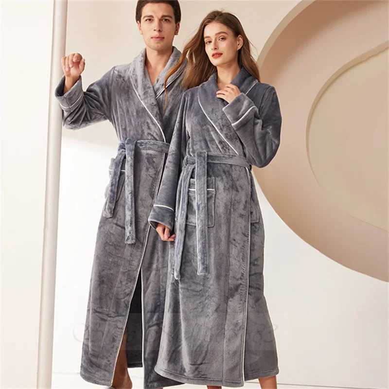 Autumn Winter Plus SizeCouples Robe Homewear Thick flannel Mens Kimono Bathrobe Dress Loose Coral Fce Spwear Lounge Wear W241023