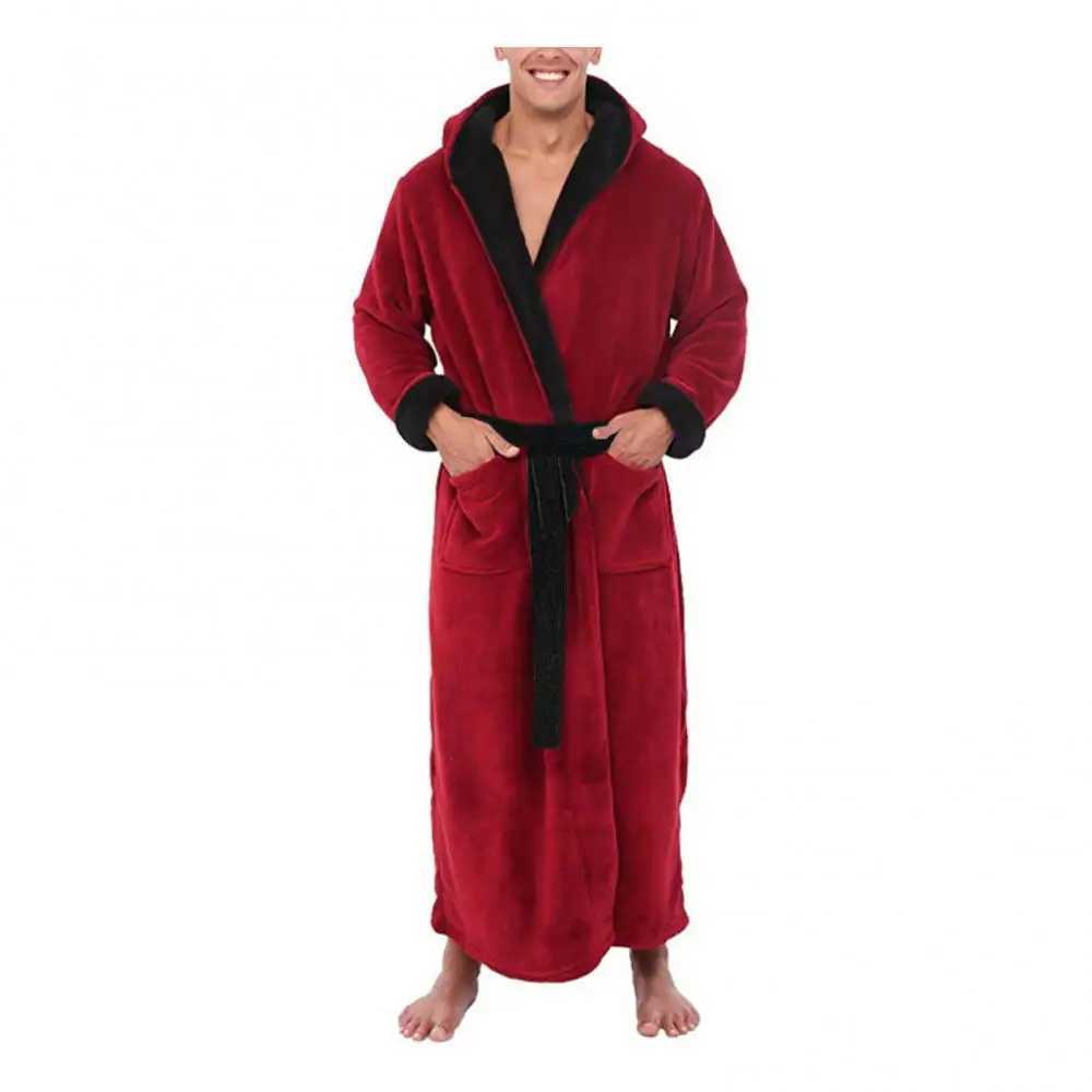 Casual pajamas mens coral velvet color block plush velvet fluffy long bath towel autumn winter pajamas W241023