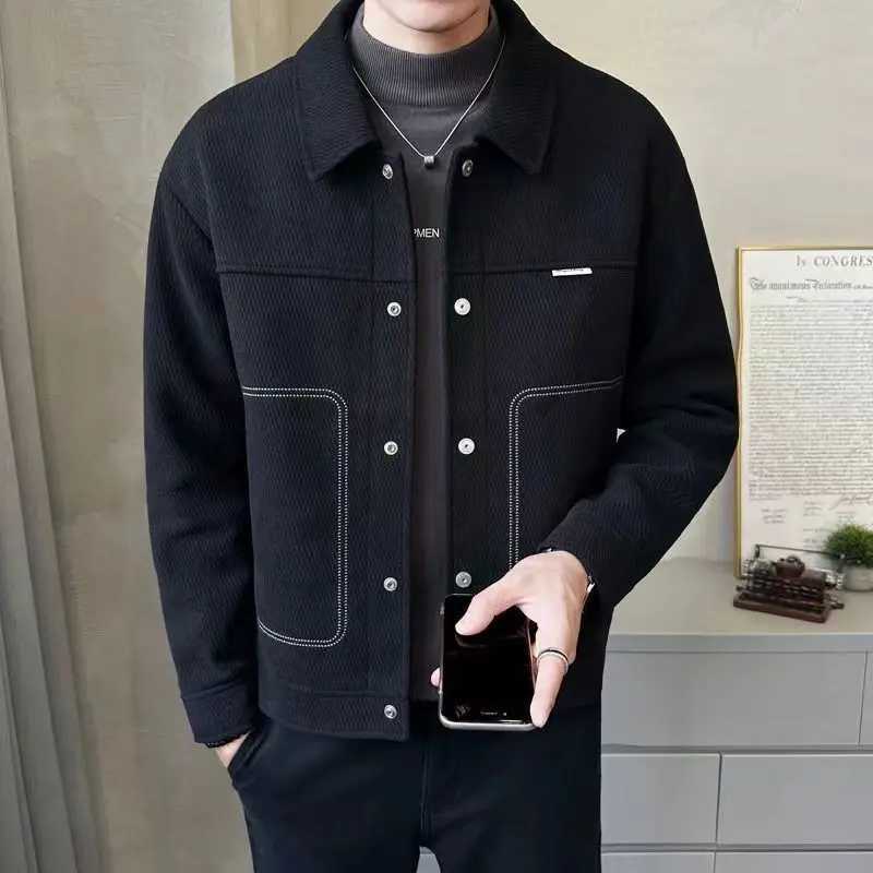 Fashion collar button splicing full-color solid color jacket for mens 2023 autumn/winter loose casual top Korean jacket X241023