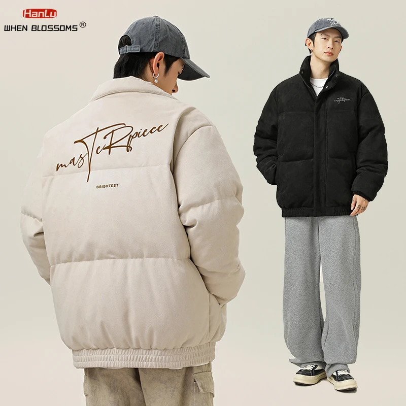 Suede fabric winter warm jacket mens Parkas thick coat mens stand up collar solid color casual Parka womens fashionable streetwear 241023