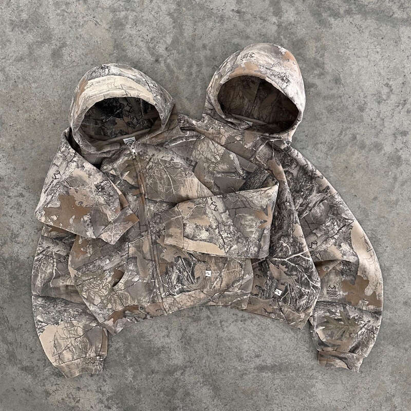High end K Y Retro Hoodie Men Printed Camouflage Pattern Pullover Sweatshirts High Street Hip Hop Streetwear Oversized Unisex Camo wear