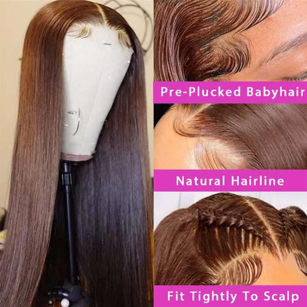 #4 13x6 HD Frontal 13x4 Straight For Women Chocolate Lace Front Wig Human Hair Brown Wigs