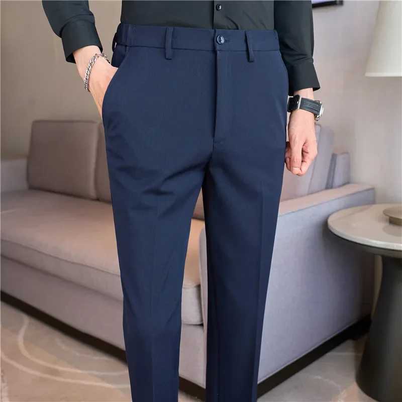 Men Suit Pants 2024 Autumn New British Style Elastic Waistband Slim Fit Solid Business Casual Formal Dress Trousers Men ClothingX241023
