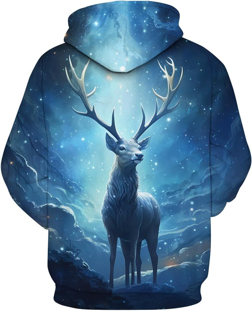 Hoodie for Mens Womens Dream Natural 3D Deer Cool Graphic Hoodie Mysterious Forest Animals Hooded Sweatshirts Pullover, Grey Graphic Trendy Warmth