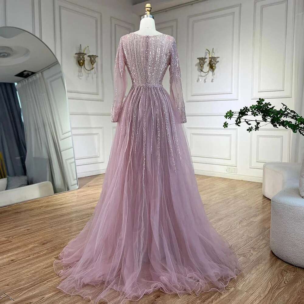 Hill Arabic Serene Pink With Overskirt Mermaid Beaded Evening Dresses Gowns For Women's Party 2024 Prom