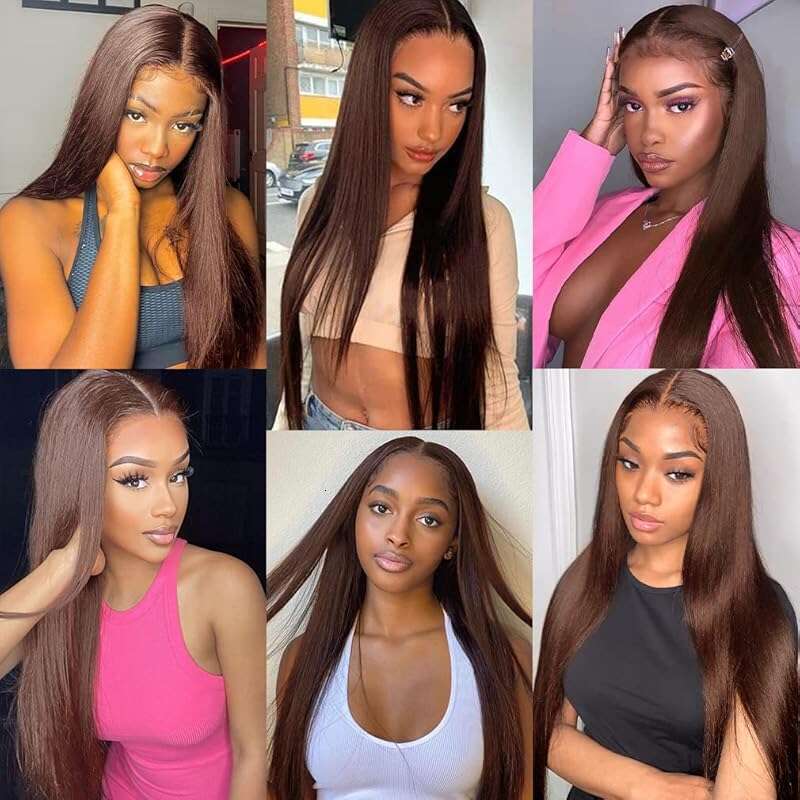 Straight Frontal 13x4 Lace Front Wigs Pre Plucked with Baby 150% Density Brown Colored Wig Human Hair