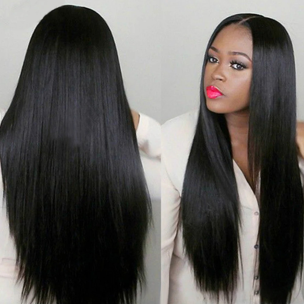 New wig European and American women's black long straight hair African medium split fiber full head wig