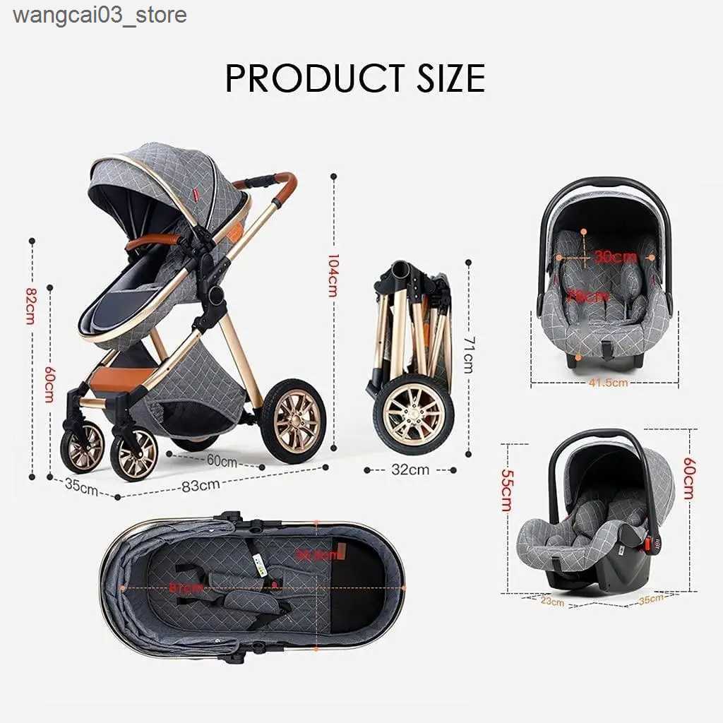 Strollers# New Baby Stroller 3 in 1 High Landscape Stroller Reclining Baby Carriage Foldable Stroller Baby Bassinet Puchair Newborn L240910