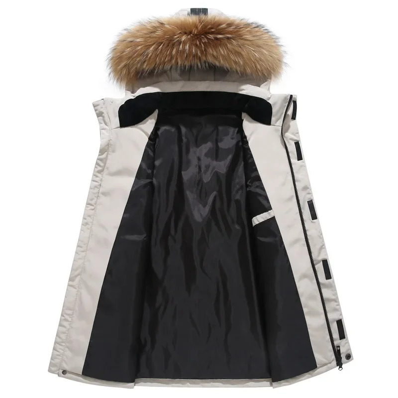 Mens hooded duck down jacket fur collar down jacket winter casual jacket high-quality mens outdoor windproof winter warm park 4X 241022