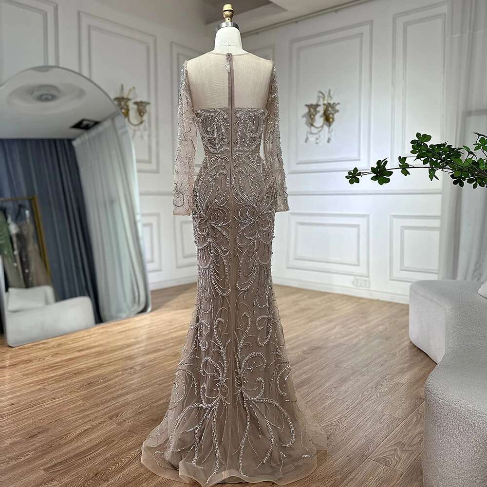 Serene Hill 2024 Nude Mermaid Pearls Beaded Arabic Evening Gowns for Formal Ocn Dress