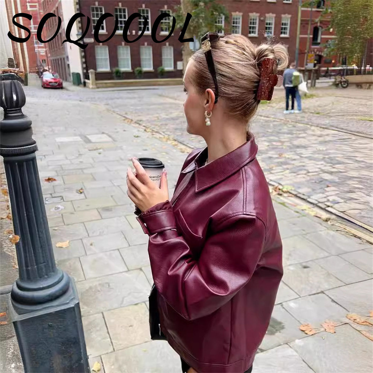 Autumn Women Fashion New Imitation Leather Jacket Solid Red Loose Short Jackets Woman With Zipper Moto Biker Female Coat