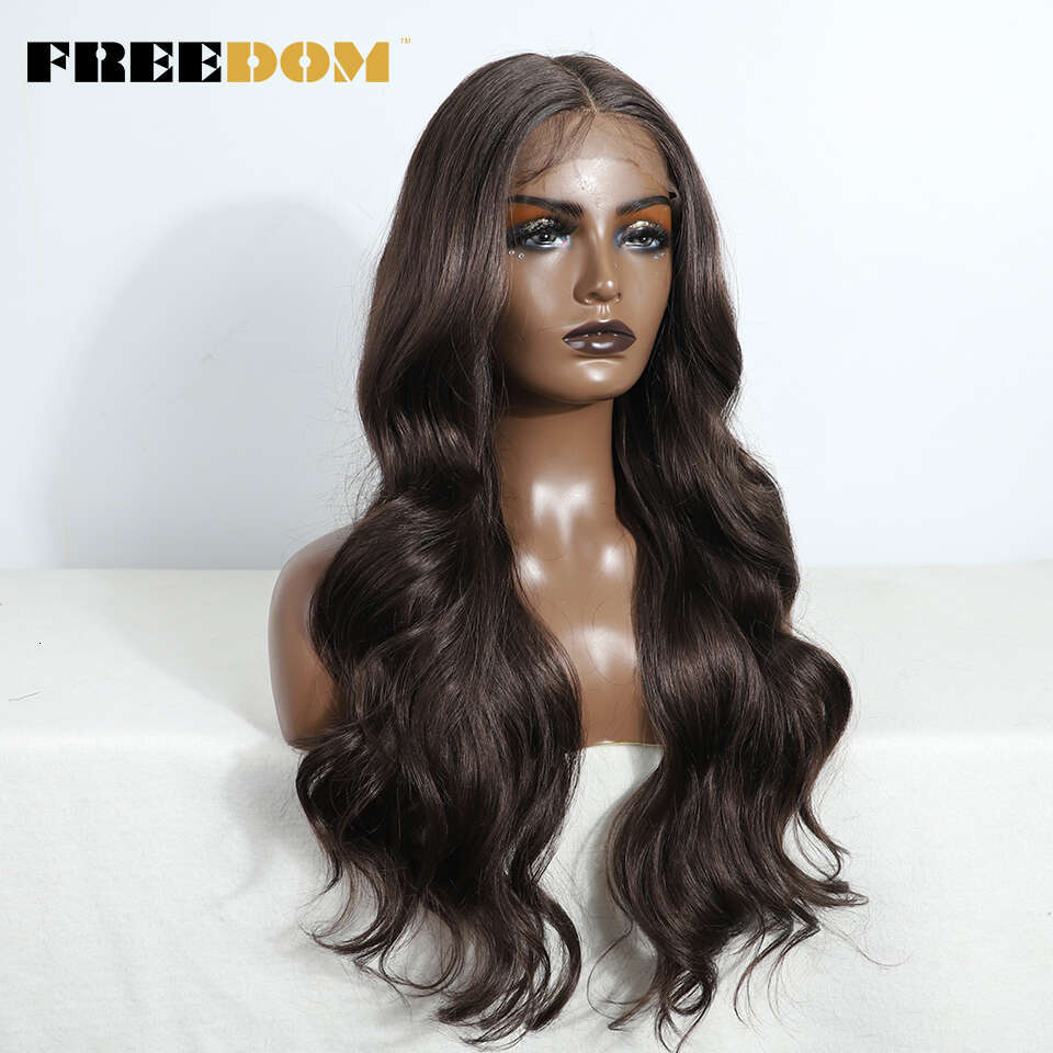 Synthetic FREEDOM Lace Front Wigs For Women Natural Wig Woman Body Wave Brown Ombre Grey Heat Resistant Cosplay