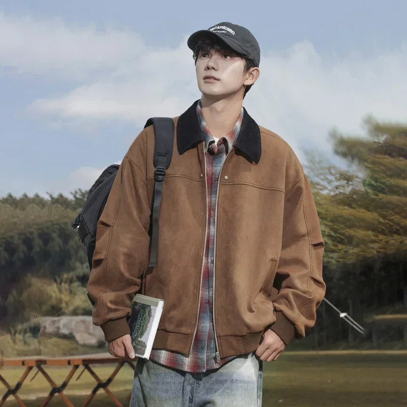 TFETTERS retro suede jacket mens autumn and winter item rivet decoration mens fashionable daily street clothing bag jacket 241023