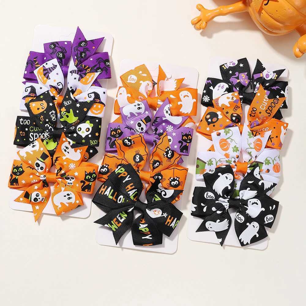 6/12/20Pcs/lot Christmas Day Hairpin Ribbon Cheer Up Hairclip Funny Pumpkin Head Halloween Hair Clips for Kids Hair AccessoriesX241022