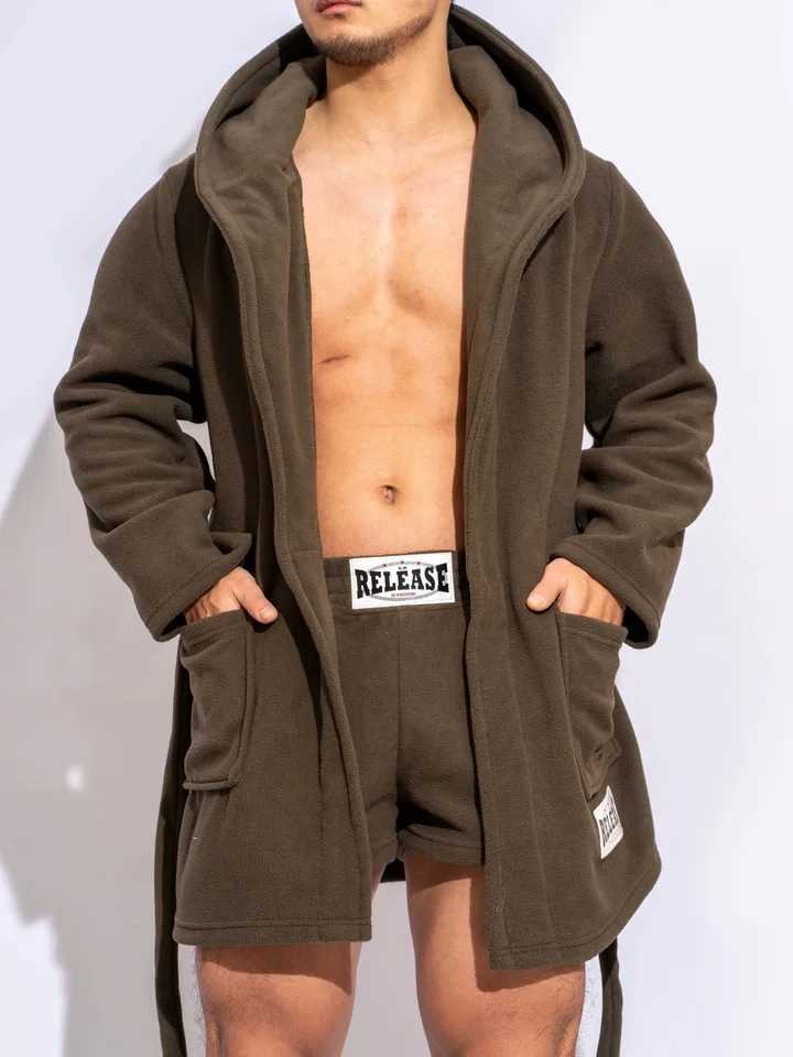 D. M mens bathroom short thick solid Fce pajamas sexy and warm autumn casual home bathrobe mens W241023