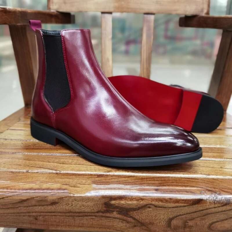 New Red Sole Square Toe Slip-On Business Men Short Bottes Pour Hommes Ankle Boots free shipping shoes