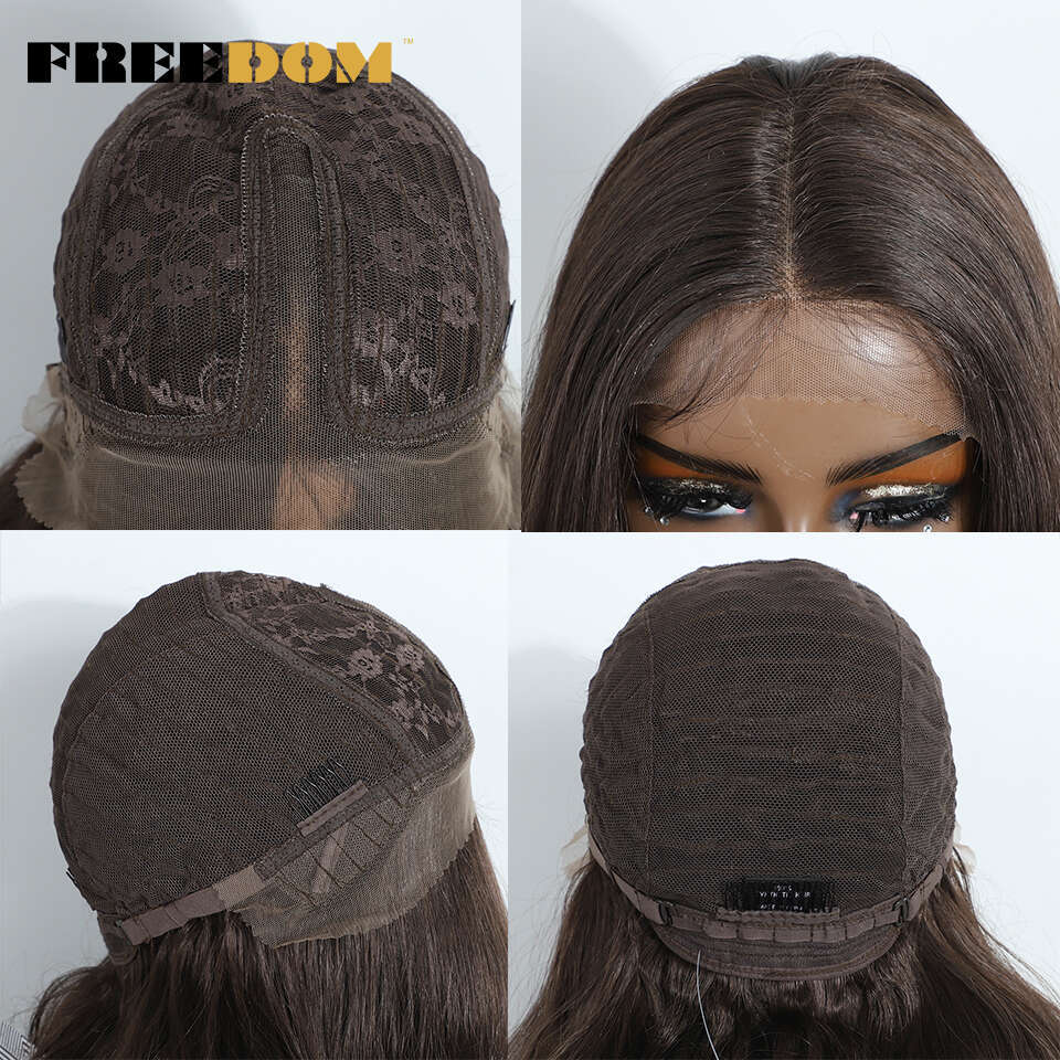 Synthetic FREEDOM Lace Front Wigs For Women Natural Wig Woman Body Wave Brown Ombre Grey Heat Resistant Cosplay