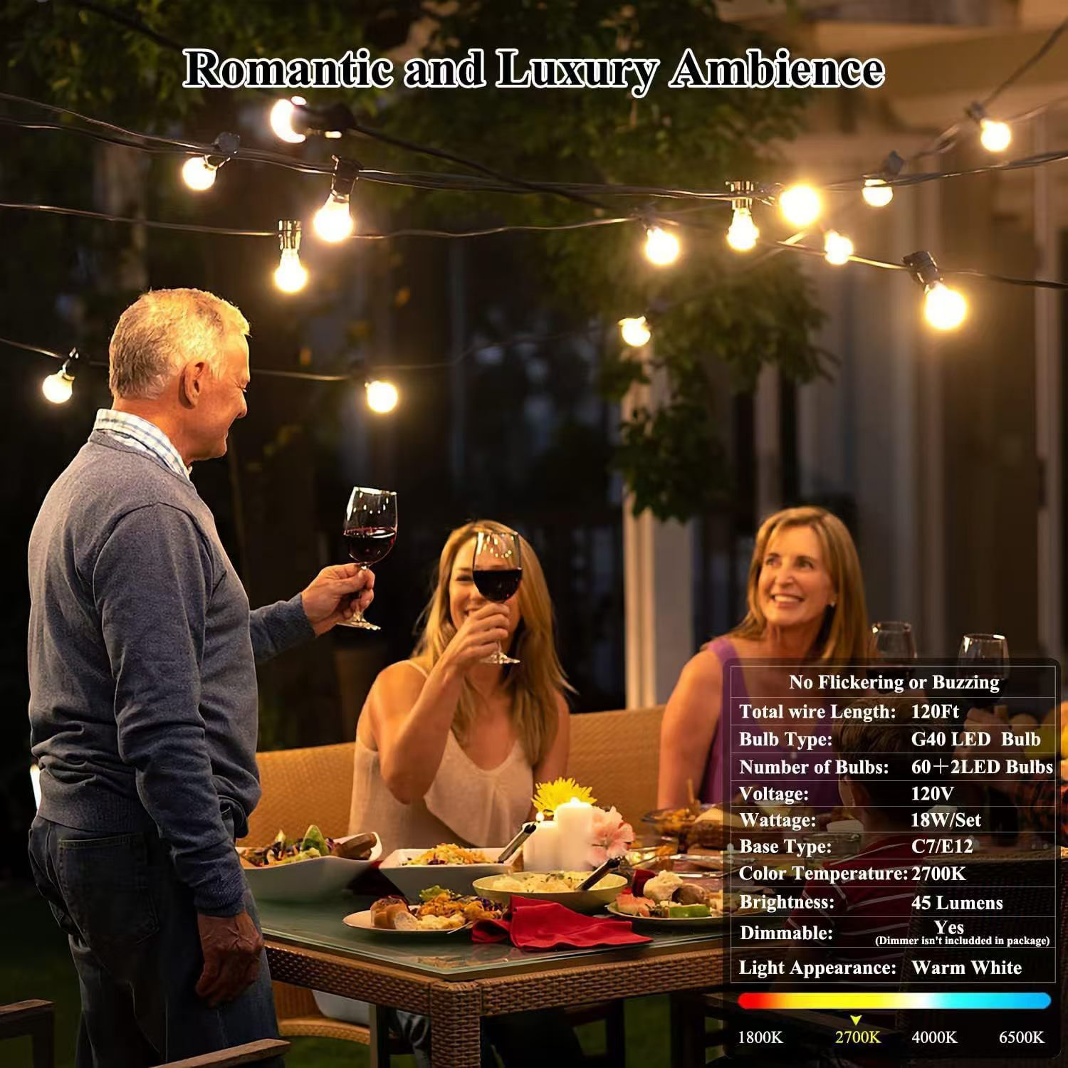 G40 LED Outdoor String Ball Lights 7.6M/15M Shatterproof Patio Lights For Outside Backyard Porch Garden Decor