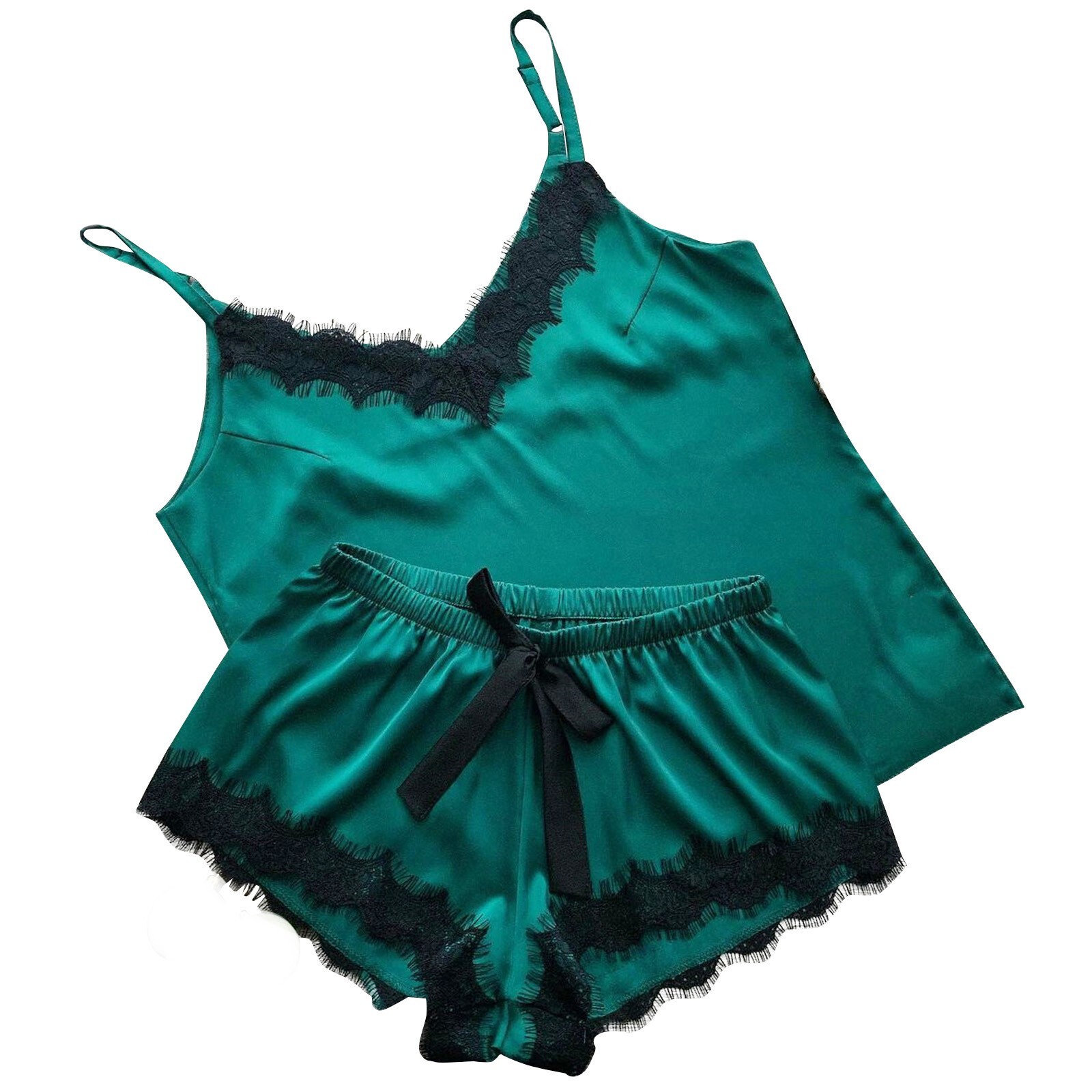 2025 fashion New designer sexy women s plus size satin lace V neck vest bow shorts set pajamas Pamas gerie