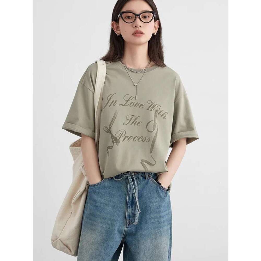 CHIC VEN Women T-Shirts New Minimalist Cotton Letter Printed Knitted T-Shirt Loose Short Sleeved Female Top Spring Autumn