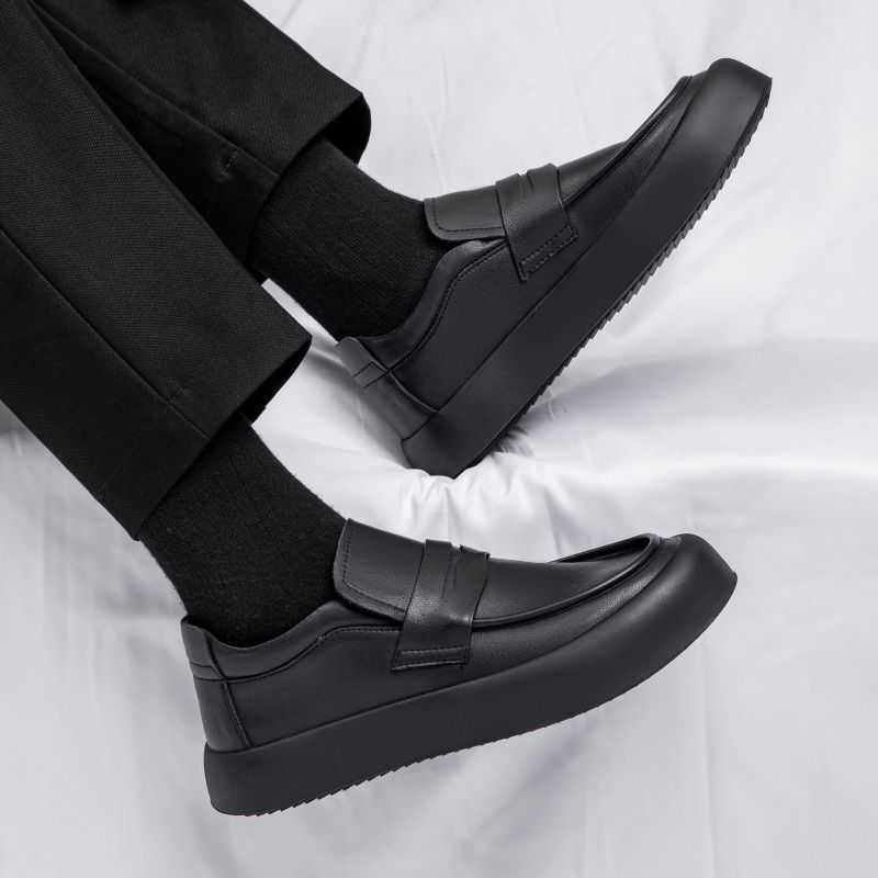 Men Dress Shoes Thick Soled Leather Shoes Mens Shoes Summer Breathable Shoes One Foot Kick Driving Soft Soled Black Formal Business Bean Shoes 241009