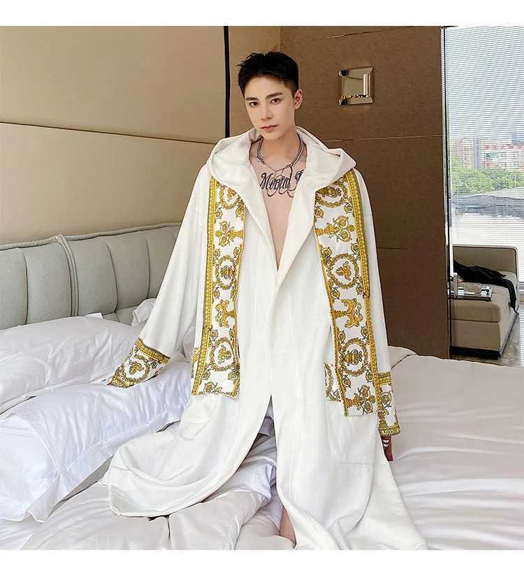 Winter Thick Comfortable Velvet Lamp Luxury Hoodie Long Night Light Mens Fashion Robe Belt Warm Clothes 9Y9924 W241023