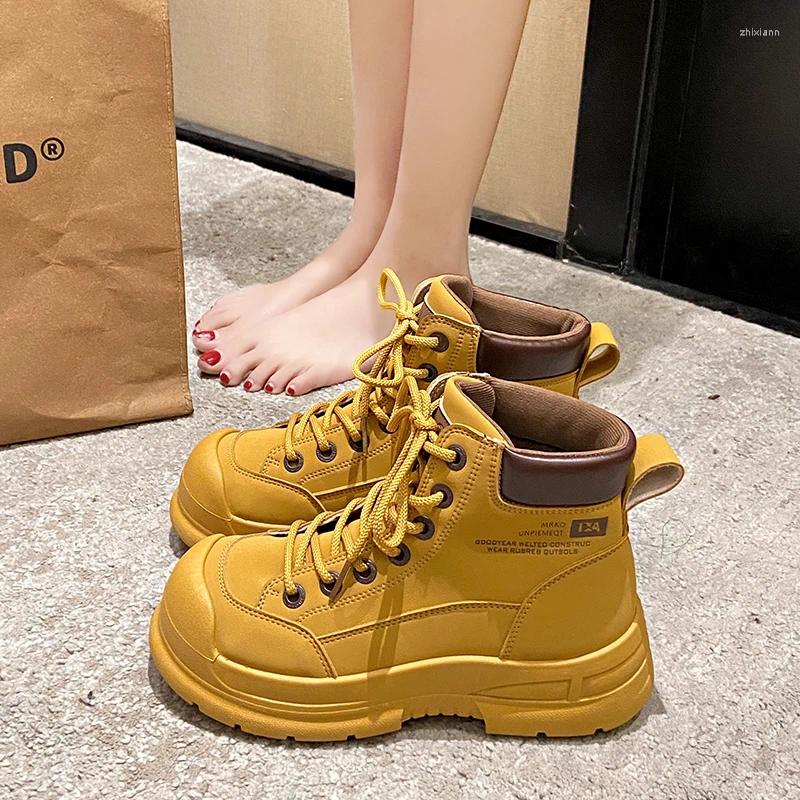 Boots Brand Women's Shoes Autumn Round Toe Lace Up Boots-Women Flat Heel Fashion Rubber Lolita Ladies 2024 Low Rock Ankle Lace-U