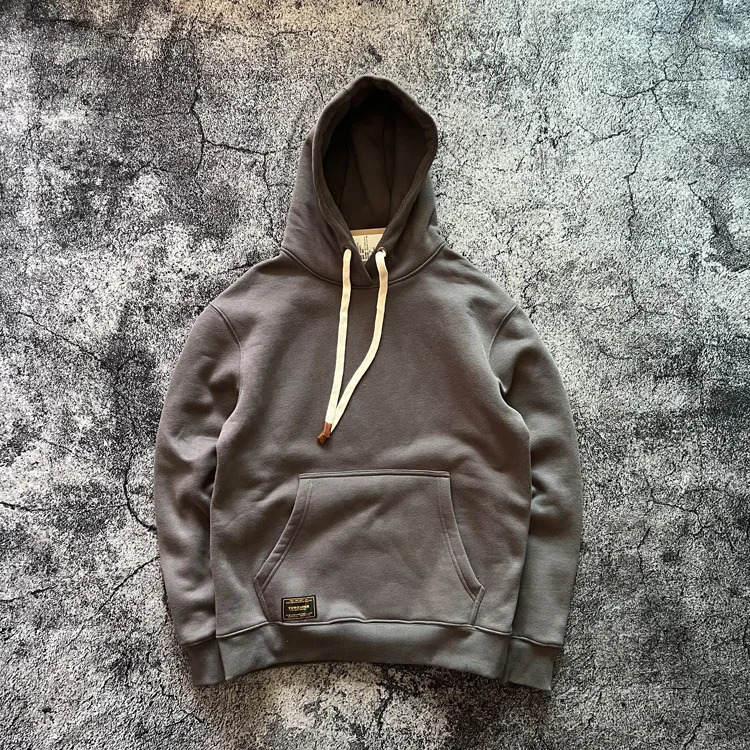 Vintage Amekaji Heavyweight 600gsm Velvet Warm Autumn Winter Solid Color Washed Retro Hoodie Loose Fleece Sweatshirts Pullovers 241021