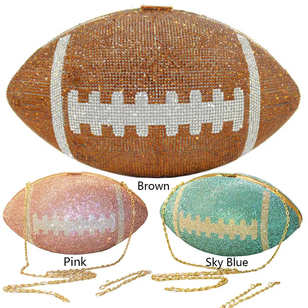 Football shaped shiny wallet with creative rhinestone sparkling diamond wallet fashionable shoulder bag with shoulder chain fashionable handbag 241023