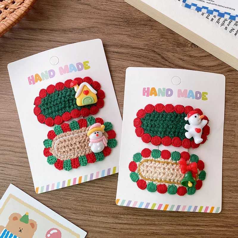 2pc Cute Crochet Hair Bow Baby Christmas Hair Clips Wool Knit Hair Pins Kids Santa Hairpins BB Barrettes Girls Hair AccessoriesX241021
